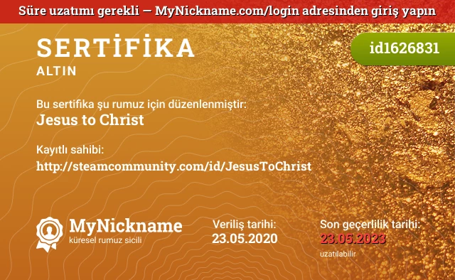 Jesus to Christ rumuzu için sertifika, kayıtlı sahibi: http://steamcommunity.com/id/JesusToChrist
