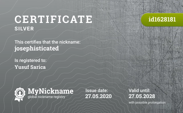 Certificate for nickname josephisticated is registered to: Yusuf Sarica