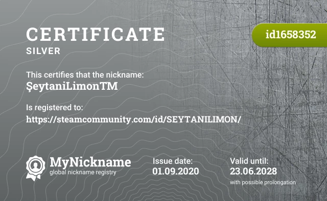 Certificate for nickname ŞeytaniLimon™ is registered to: https://steamcommunity.com/id/SEYTANILIMON/