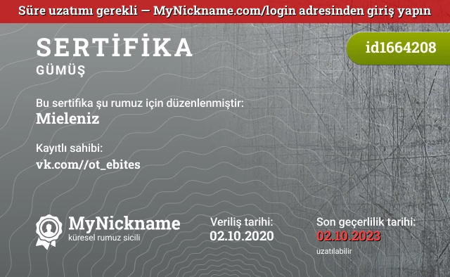 Mieleniz rumuzu için sertifika, kayıtlı sahibi: vk.com//ot_ebites