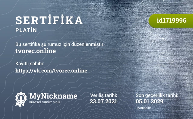 tvorec.online rumuzu için sertifika, kayıtlı sahibi: https://vk.com/tvorec.online