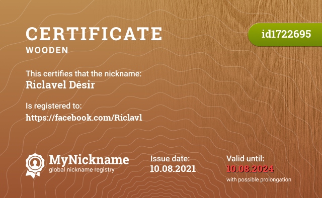 Certificate for nickname Riclavel Désir, registered to: https://facebook.com/Riclavl