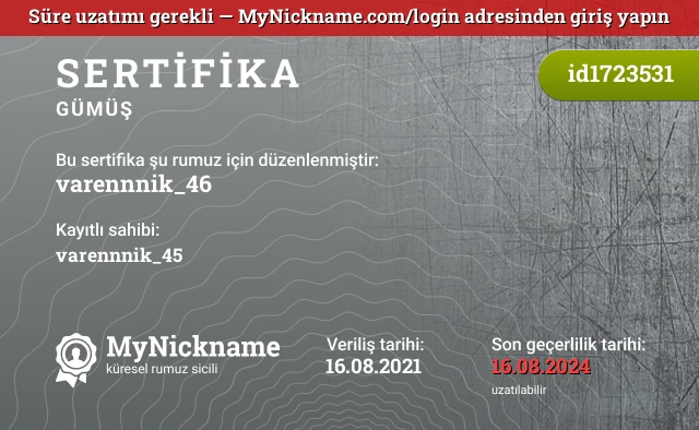 varennnik_46 rumuzu için sertifika, kayıtlı sahibi: varennnik_45