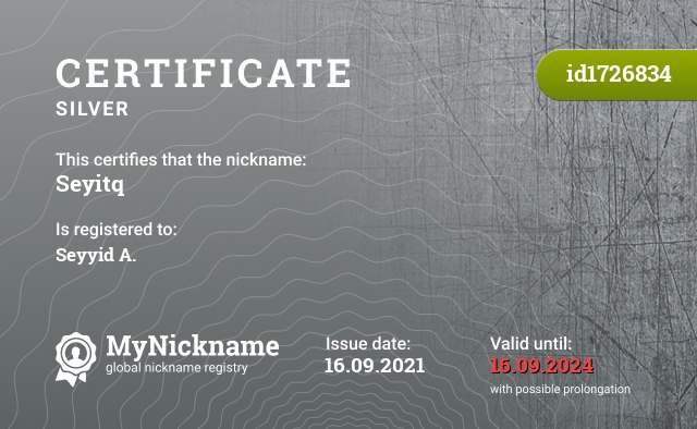 Certificate for nickname Seyitq, registered to: Seyyid A.