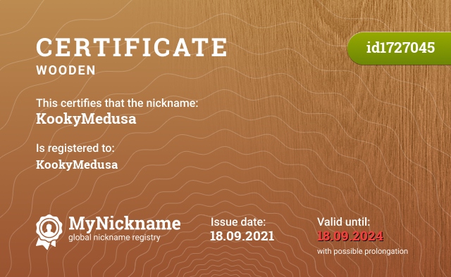 Certificate for nickname KookyMedusa, registered to: KookyMedusa