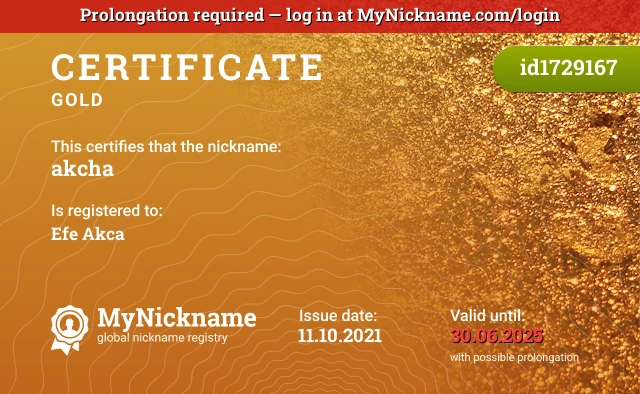 Certificate for nickname akcha is registered to: Efe Akca