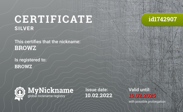 Certificate for nickname BROWZ, registered to: BROWZ