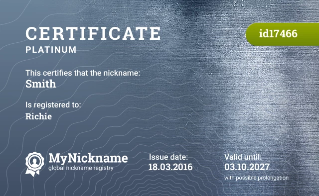 Certificate for nickname Smith is registered to: Richie