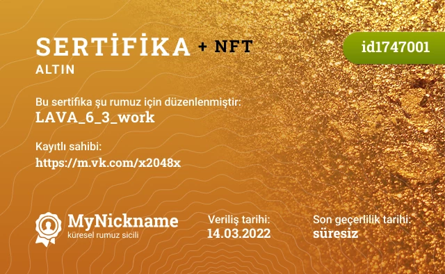LAVA_6_3_work rumuzu için sertifika, kayıtlı sahibi: https://m.vk.com/x2048x