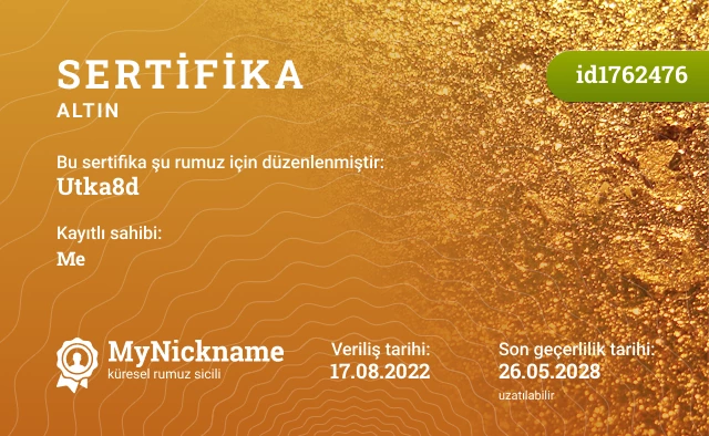 Utka8d rumuzu için sertifika, kayıtlı sahibi: Me