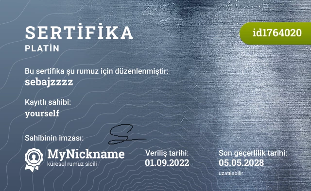 sebajzzzz rumuzu için sertifika, kayıtlı sahibi: yourself