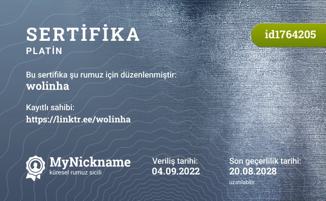 wolinha rumuzu için sertifika, kayıtlı sahibi: https://linktr.ee/wolinha