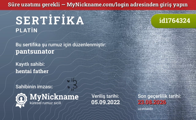 pantsunator rumuzu için sertifika, kayıtlı sahibi: hentai father