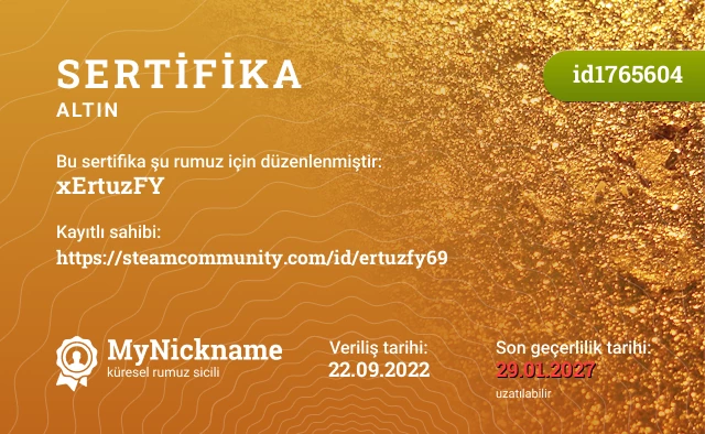xErtuzFY rumuzu için sertifika, kayıtlı sahibi: https://steamcommunity.com/id/ertuzfy69