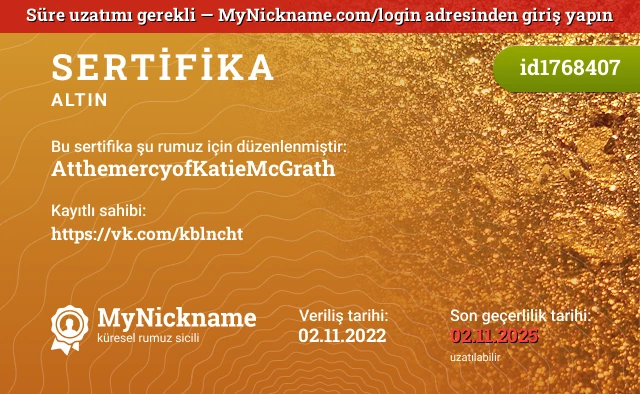 AtthemercyofKatieMcGrath rumuzu için sertifika, kayıtlı sahibi: https://vk.com/kblncht