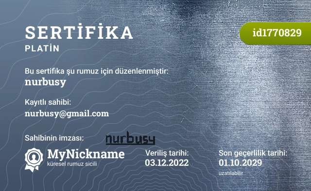 nurbusy rumuzu için sertifika, kayıtlı sahibi: nurbusy@gmail.com