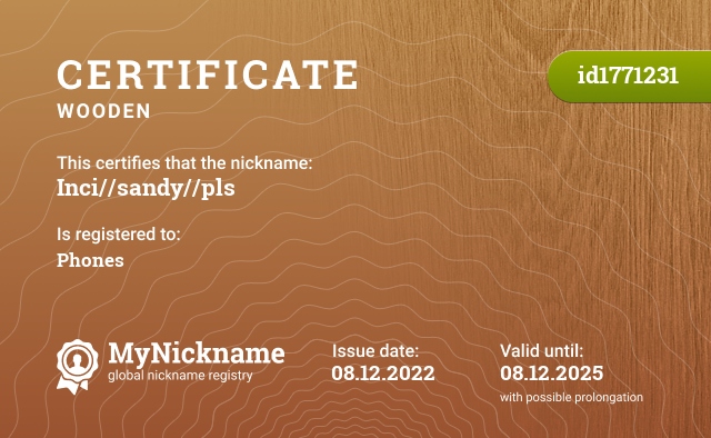 Certificate for nickname Inci//sandy//pls, registered to: Телефоне