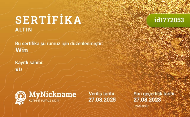 Win rumuzu için sertifika, kayıtlı sahibi: xD