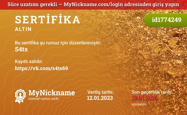 S4ts rumuzu için sertifika, kayıtlı sahibi: https://vk.com/s4ts69