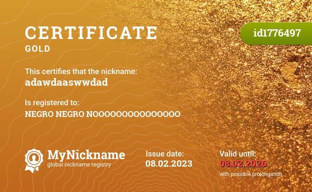 Certificate for nickname adawdaaswwdad, registered to: НЕГР НЕГР ЖОООООООООПААА