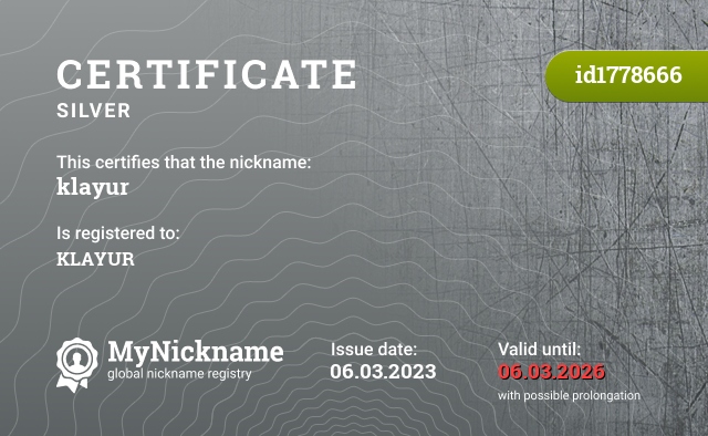 Certificate for nickname klayur, registered to: KLAYUR