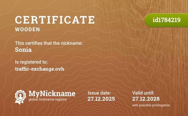 Certificate for nickname Sonia, registered to: traffic-exchange.ovh
