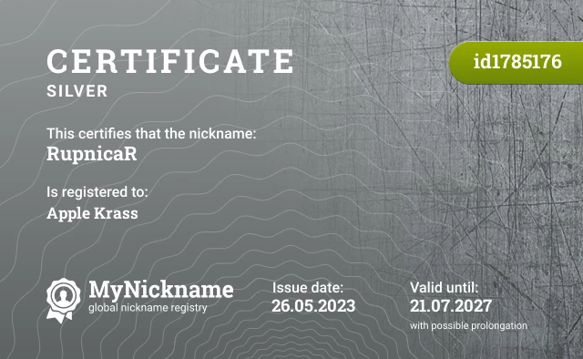 Certificate for nickname RupnicaR is registered to: Apple Krass