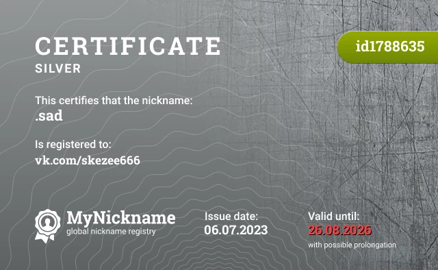 Certificate for nickname .sad is registered to: vk.com/skezee666