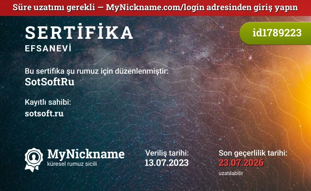 SotSoftRu rumuzu için sertifika, kayıtlı sahibi: sotsoft.ru