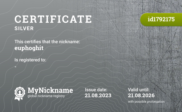 Certificate for nickname euphoghit, registered to: -