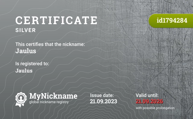 Certificate for nickname Jaulus is registered to: Jaulus