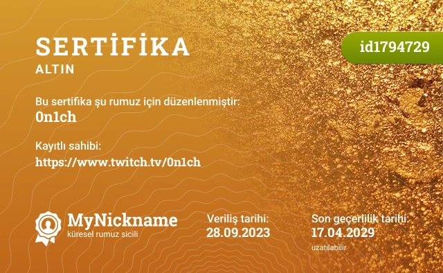 0n1ch rumuzu için sertifika, kayıtlı sahibi: https://www.twitch.tv/0n1ch