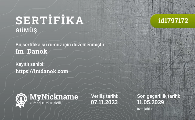 Im_Danok rumuzu için sertifika, kayıtlı sahibi: https://imdanok.com