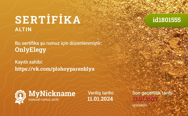 OnlyElegy rumuzu için sertifika, kayıtlı sahibi: https://vk.com/plohoyparenblya