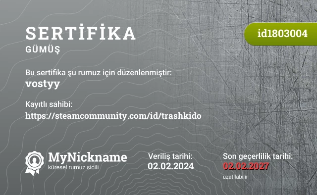vostyy rumuzu için sertifika, kayıtlı sahibi: https://steamcommunity.com/id/trashkido
