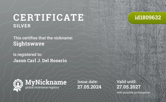Certificate for nickname Sightswave is registered to: Jason Carl J. Del Rosario
