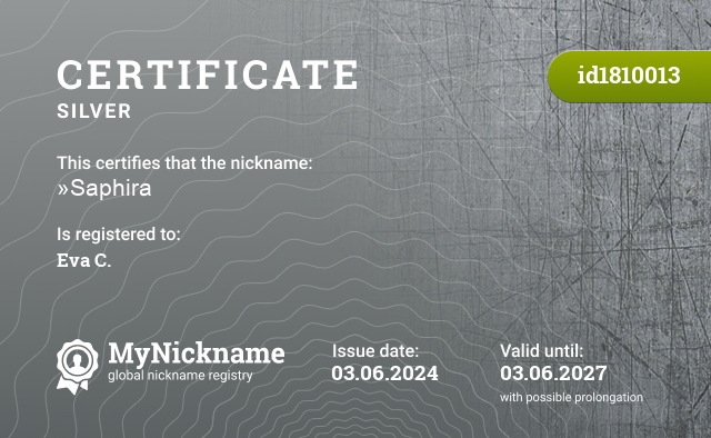 Certificate for nickname »Saphira, registered to: Eva C.