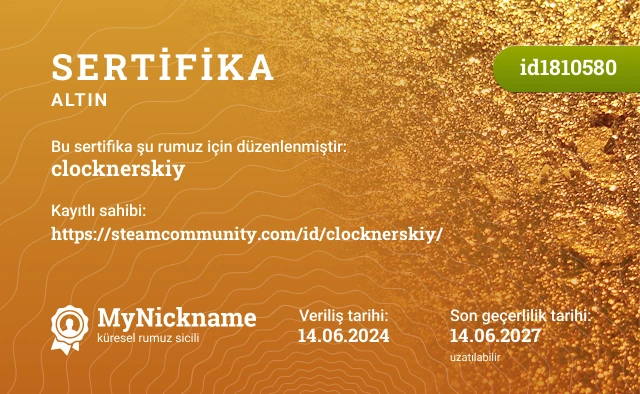 clocknerskiy rumuzu için sertifika, kayıtlı sahibi: https://steamcommunity.com/id/clocknerskiy/