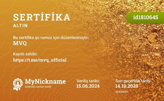 MVQ rumuzu için sertifika, kayıtlı sahibi: https://t.me/mvq_official