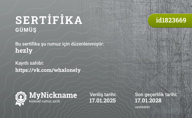 hezly rumuzu için sertifika, kayıtlı sahibi: https://vk.com/whxlonely