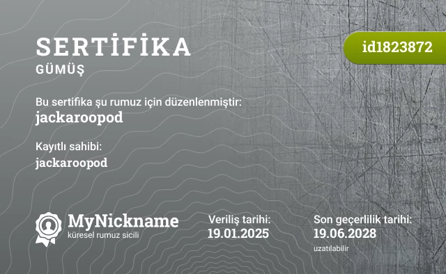 jackaroopod rumuzu için sertifika, kayıtlı sahibi: jackaroopod