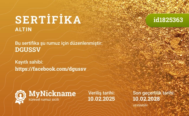 DGUSSV rumuzu için sertifika, kayıtlı sahibi: https://facebook.com/dgussv