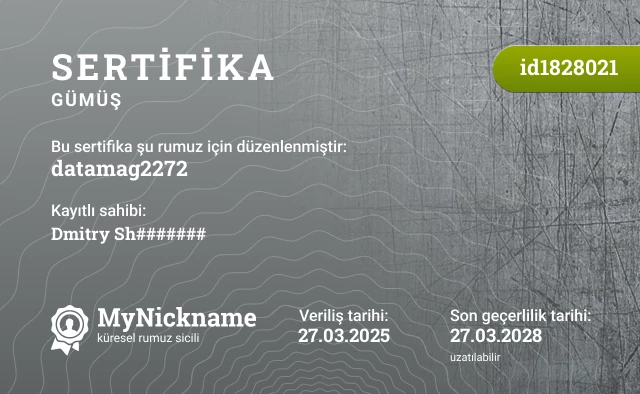datamag2272 rumuzu için sertifika, kayıtlı sahibi: Dmitry Sh#######