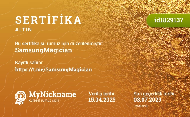 SamsungMagician rumuzu için sertifika, kayıtlı sahibi: https://t.me/SamsungMagician