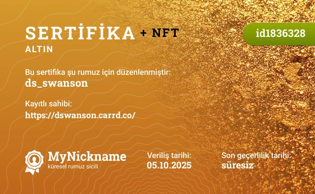 ds_swanson rumuzu için sertifika, kayıtlı sahibi: https://dswanson.carrd.co/