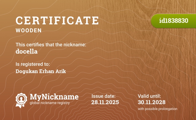 Certificate for nickname docella, registered to: Dogukan Erhan Arik