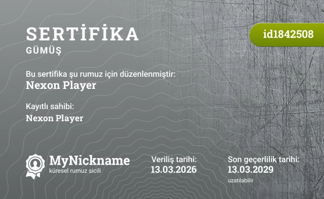 Nexon Player rumuzu için sertifika, kayıtlı sahibi: Nexon Player