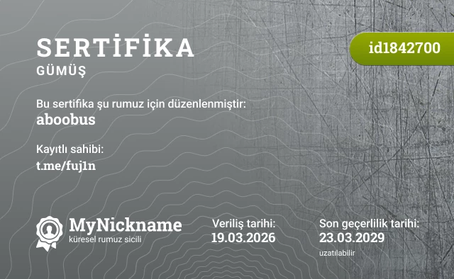 aboobus rumuzu için sertifika, kayıtlı sahibi: t.me/fuj1n