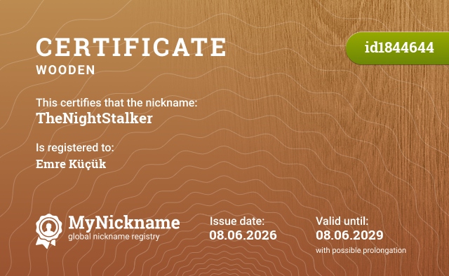 Certificate for nickname TheNightStalker, registered to: Emre Kucuk