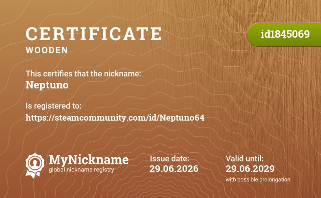 Certificate for nickname Neptuno, registered to: https://steamcommunity.com/id/Neptuno64